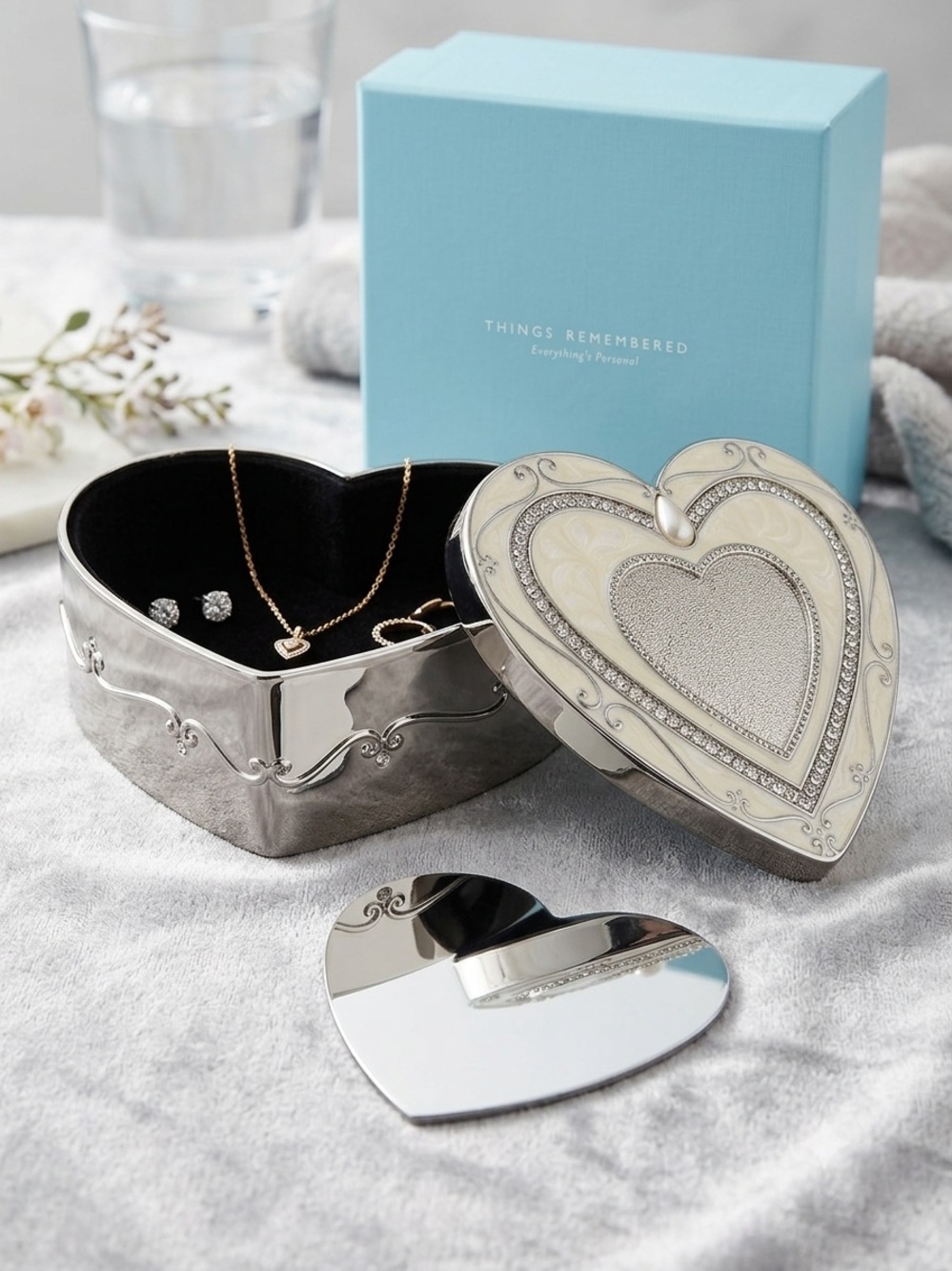 Brand New Things Remembered Silver and Black Heart Keepsake Box